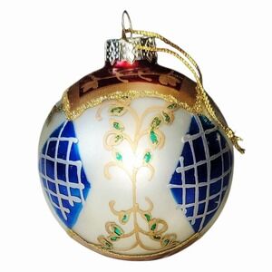 Garden Ridge Hand Painted Glass Ornament Red Blue Gold Traditional Ball